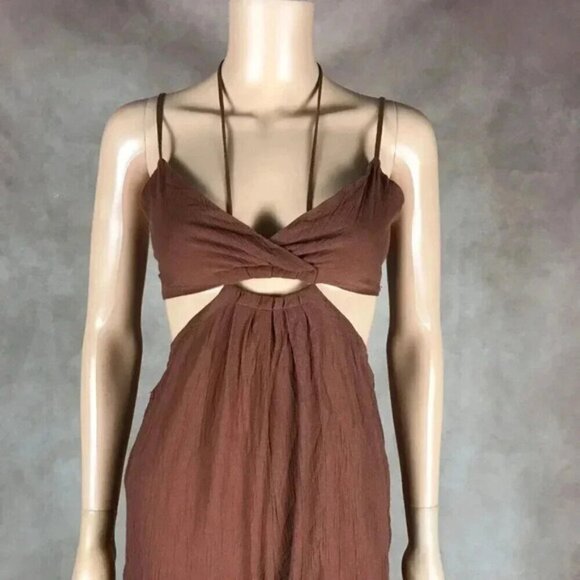 Lush Cut Out Jumpsuit Espresso Brown Boho Size S Small - Picture 3 of 10
